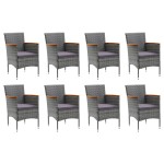 vidaXL Set mobilier grădină cu perne, 9 piese, gri, poliratan