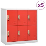 vidaXL Dulapuri vestiar 5 buc. gri deschis și roșu 90x45x92,5 cm oțel vidaXL Dulapuri vestiar 5 buc. gri deschis și roșu 90x45x92,5 cm oțel