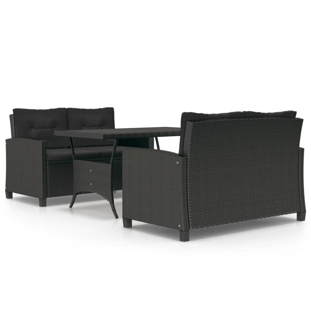 vidaXL Set mobilier de grădină, 3 piese, perne negre, poliratan
