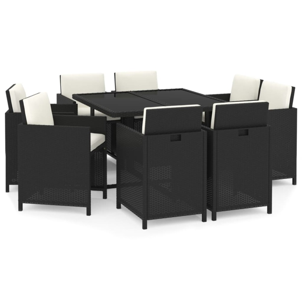 vidaXL Set mobilier de grădină cu perne, 9 piese, negru, poliratan