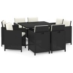 vidaXL Set mobilier de grădină cu perne, 9 piese, negru, poliratan vidaXL Set mobilier de grădină cu perne, 9 piese, negru, poliratan