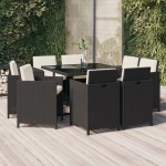vidaXL Set mobilier de grădină cu perne, 9 piese, negru, poliratan vidaXL Set mobilier de grădină cu perne, 9 piese, negru, poliratan