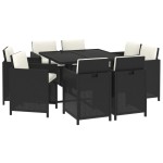 vidaXL Set mobilier de grădină cu perne, 9 piese, negru, poliratan vidaXL Set mobilier de grădină cu perne, 9 piese, negru, poliratan