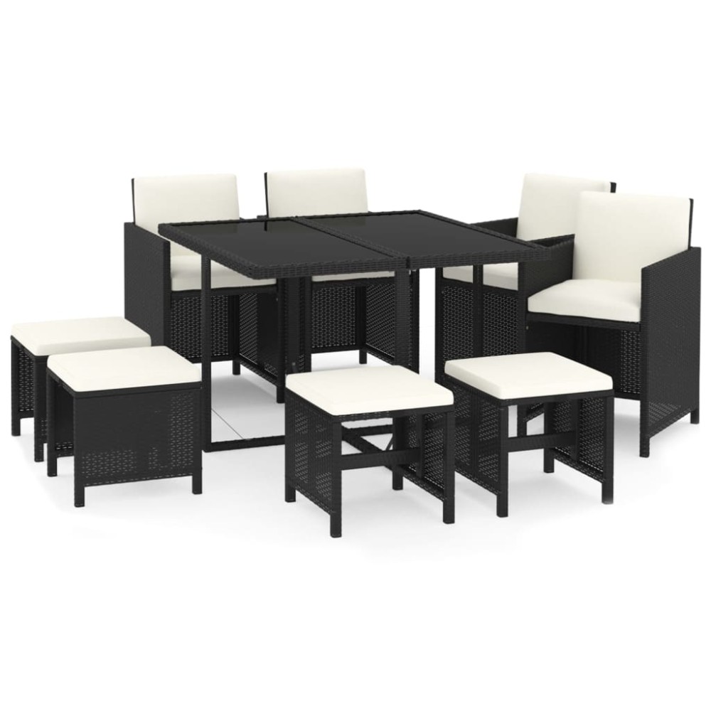 vidaXL Set mobilier de grădină cu perne, 9 piese, negru, poliratan