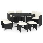 vidaXL Set mobilier de grădină cu perne, 9 piese, negru, poliratan vidaXL Set mobilier de grădină cu perne, 9 piese, negru, poliratan