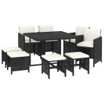 vidaXL Set mobilier de grădină cu perne, 9 piese, negru, poliratan vidaXL Set mobilier de grădină cu perne, 9 piese, negru, poliratan
