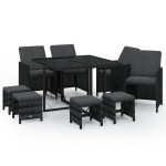 vidaXL Set mobilier de grădină cu perne, 9 piese, negru, poliratan