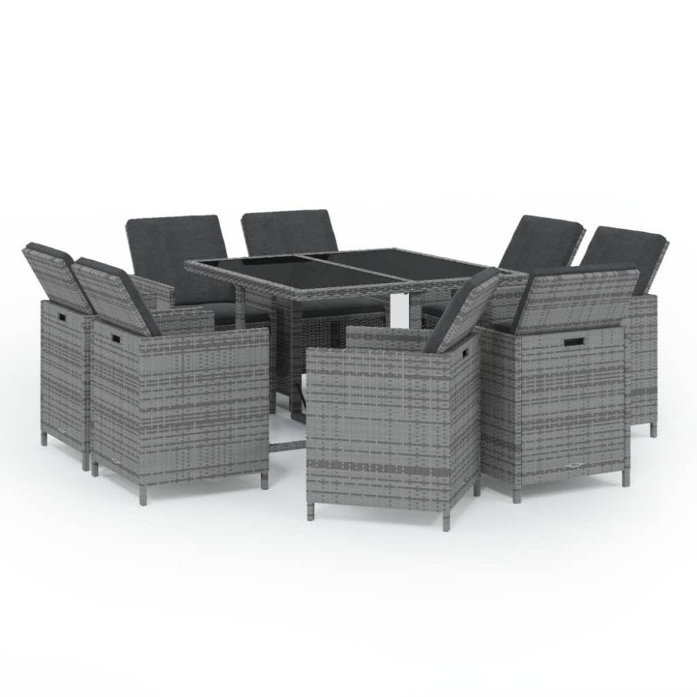 vidaXL Set mobilier grădină cu perne, 9 piese, gri, poliratan