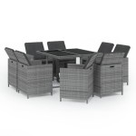 vidaXL Set mobilier grădină cu perne, 9 piese, gri, poliratan vidaXL Set mobilier grădină cu perne, 9 piese, gri, poliratan