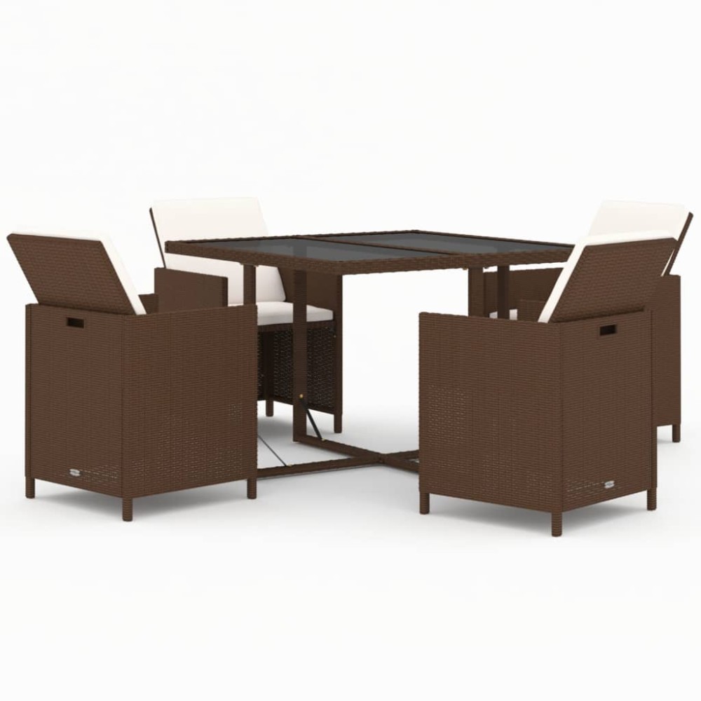 vidaXL Set mobilier de grădină, 5 piese, cu perne, maro, poliratan