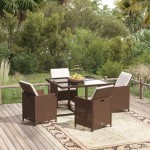 vidaXL Set mobilier de grădină, 5 piese, cu perne, maro, poliratan vidaXL Set mobilier de grădină, 5 piese, cu perne, maro, poliratan