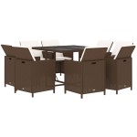 vidaXL Set mobilier de grădină cu perne, 9 piese, maro, poliratan