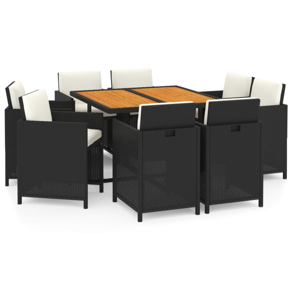 vidaXL Set mobilier de grădină cu perne, 9 piese, negru, poliratan