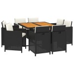 vidaXL Set mobilier de grădină cu perne, 9 piese, negru, poliratan