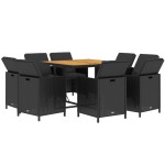 vidaXL Set mobilier de grădină cu perne, 9 piese, negru, poliratan