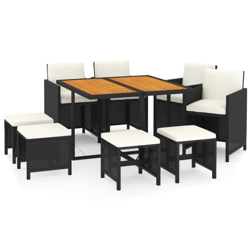 vidaXL Set mobilier de grădină cu perne, 9 piese, negru, poliratan