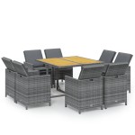 vidaXL Set mobilier grădină cu perne, 9 piese, gri, poliratan