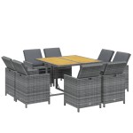 vidaXL Set mobilier grădină cu perne, 9 piese, gri, poliratan