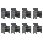 vidaXL Set mobilier grădină cu perne, 9 piese, gri, poliratan