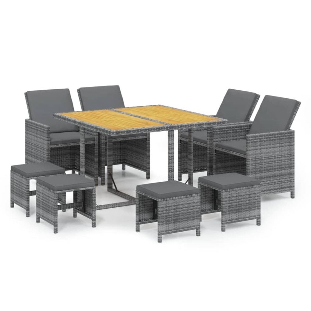 vidaXL Set mobilier grădină cu perne, 9 piese, gri, poliratan