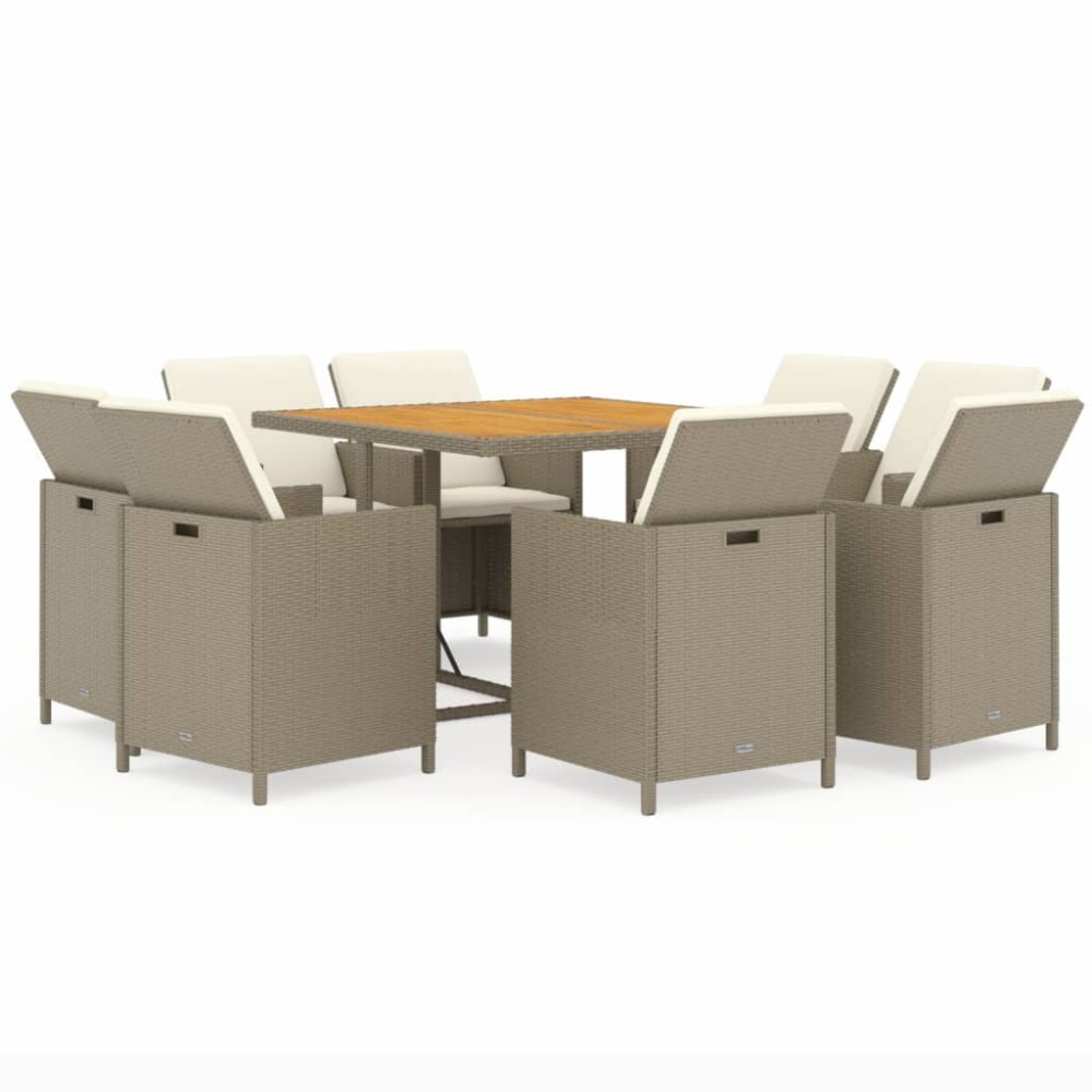 vidaXL Set mobilier pentru grădină cu perne, 9 piese, bej, poliratan