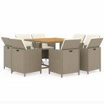 vidaXL Set mobilier pentru grădină cu perne, 9 piese, bej, poliratan