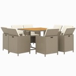 vidaXL Set mobilier pentru grădină cu perne, 9 piese, bej, poliratan
