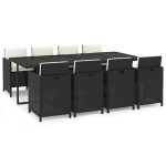vidaXL Set mobilier de grădină cu perne, 9 piese, negru, poliratan