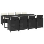 vidaXL Set mobilier de grădină cu perne, 9 piese, negru, poliratan