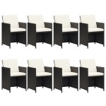 vidaXL Set mobilier de grădină cu perne, 9 piese, negru, poliratan