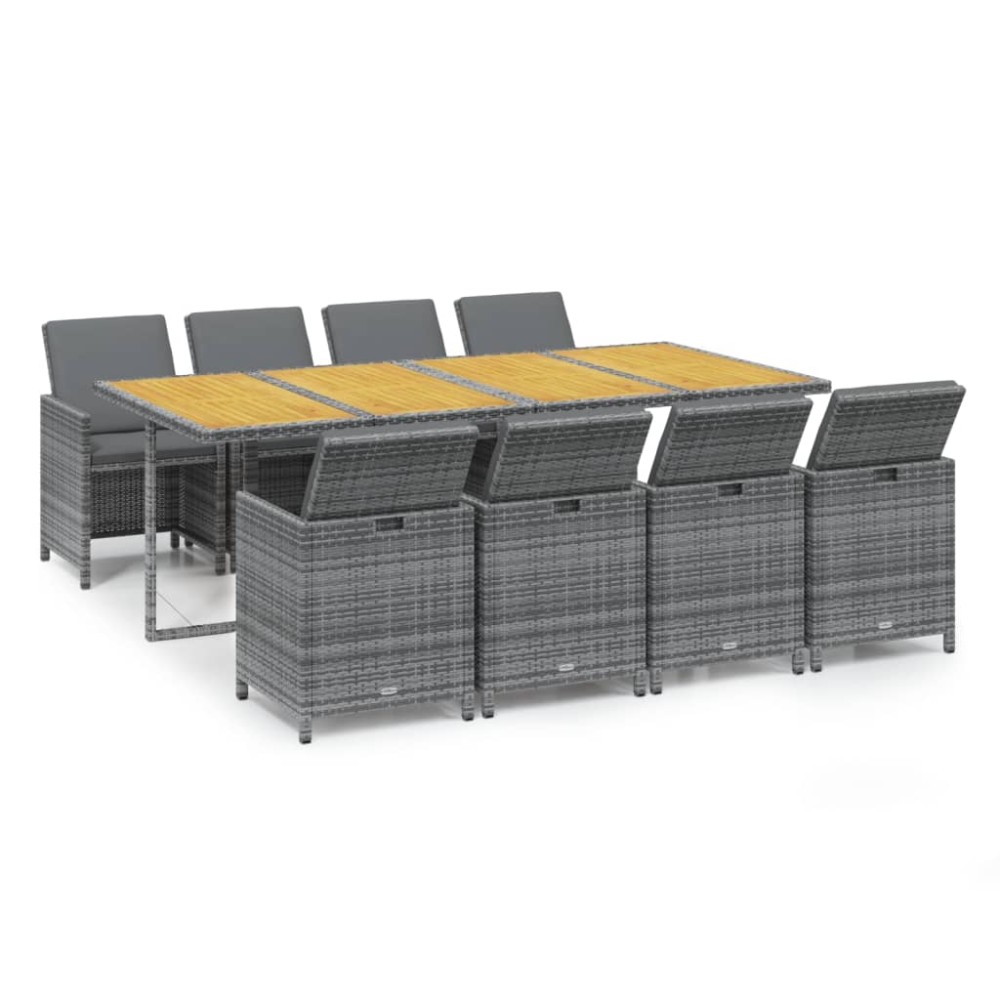 vidaXL Set mobilier grădină cu perne, 9 piese, gri, poliratan
