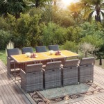 vidaXL Set mobilier grădină cu perne, 9 piese, gri, poliratan