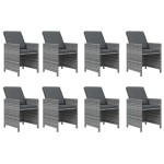 vidaXL Set mobilier grădină cu perne, 9 piese, gri, poliratan