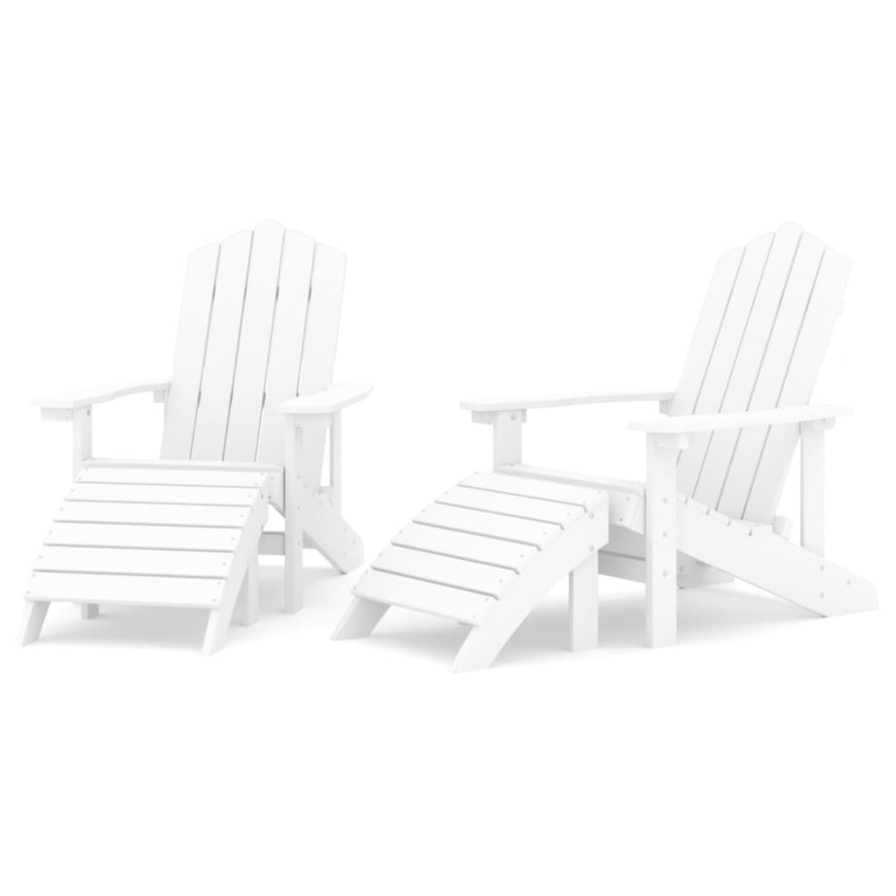 vidaXL Scaune de grădină Adirondack cu taburete, 2 buc., alb, HDPE