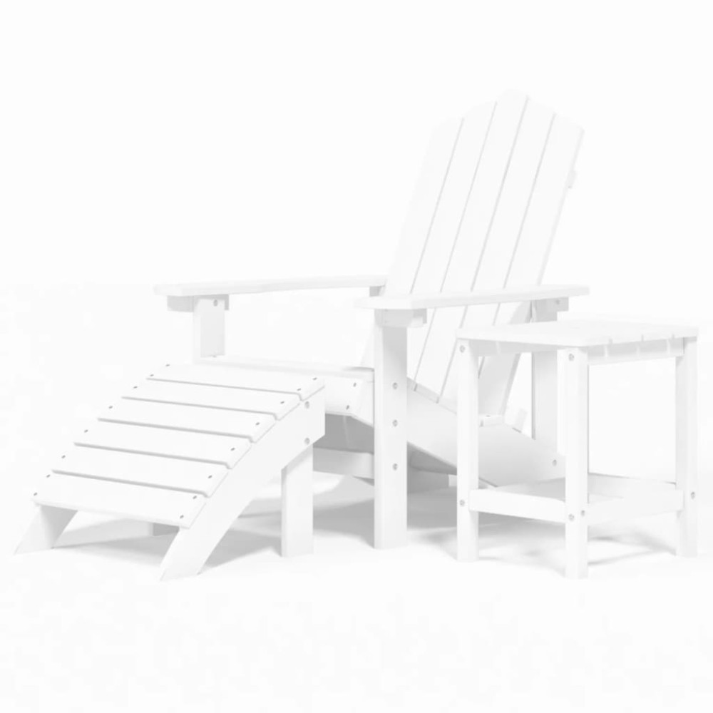 vidaXL Scaun de grădină Adirondack cu masă și taburet, alb, HDPE