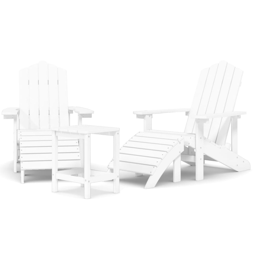 vidaXL Scaune de grădină Adirondack cu taburet și masă, alb, HDPE