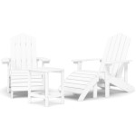 vidaXL Scaune de grădină Adirondack cu taburet și masă, alb, HDPE vidaXL Scaune de grădină Adirondack cu taburet și masă, alb, HDPE
