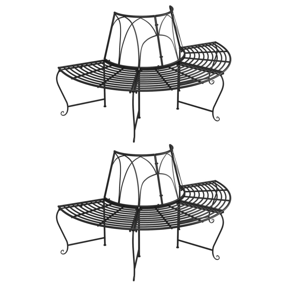 vidaXL Bancă circulară de copac, 2 buc., negru, Ø159 cm, oțel