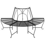 vidaXL Bancă circulară de copac, 2 buc., negru, Ø159 cm, oțel vidaXL Bancă circulară de copac, 2 buc., negru, Ø159 cm, oțel