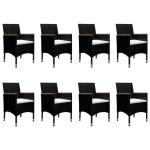 vidaXL Set mobilier de grădină cu perne, 9 piese, negru