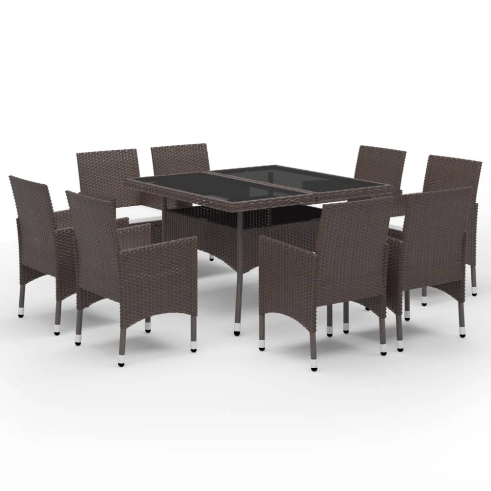 vidaXL Set mobilier grădină 9 piese, maro, poliratan/sticlă securizată