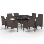 vidaXL Set mobilier grădină 9 piese, maro, poliratan/sticlă securizată