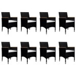 vidaXL Set mobilier grădină, 9 piese, negru, poliratan și lemn masiv vidaXL Set mobilier grădină, 9 piese, negru, poliratan și lemn masiv