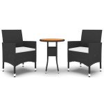 vidaXL Set bistro de grădină, 3 piese, negru, poliratan și lemn masiv vidaXL Set bistro de grădină, 3 piese, negru, poliratan și lemn masiv