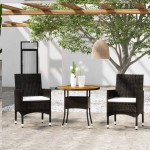 vidaXL Set bistro de grădină, 3 piese, negru, poliratan și lemn masiv vidaXL Set bistro de grădină, 3 piese, negru, poliratan și lemn masiv