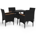 vidaXL Set mobilier grădină, 5 piese, negru, poliratan/sticlă tratată vidaXL Set mobilier grădină, 5 piese, negru, poliratan/sticlă tratată