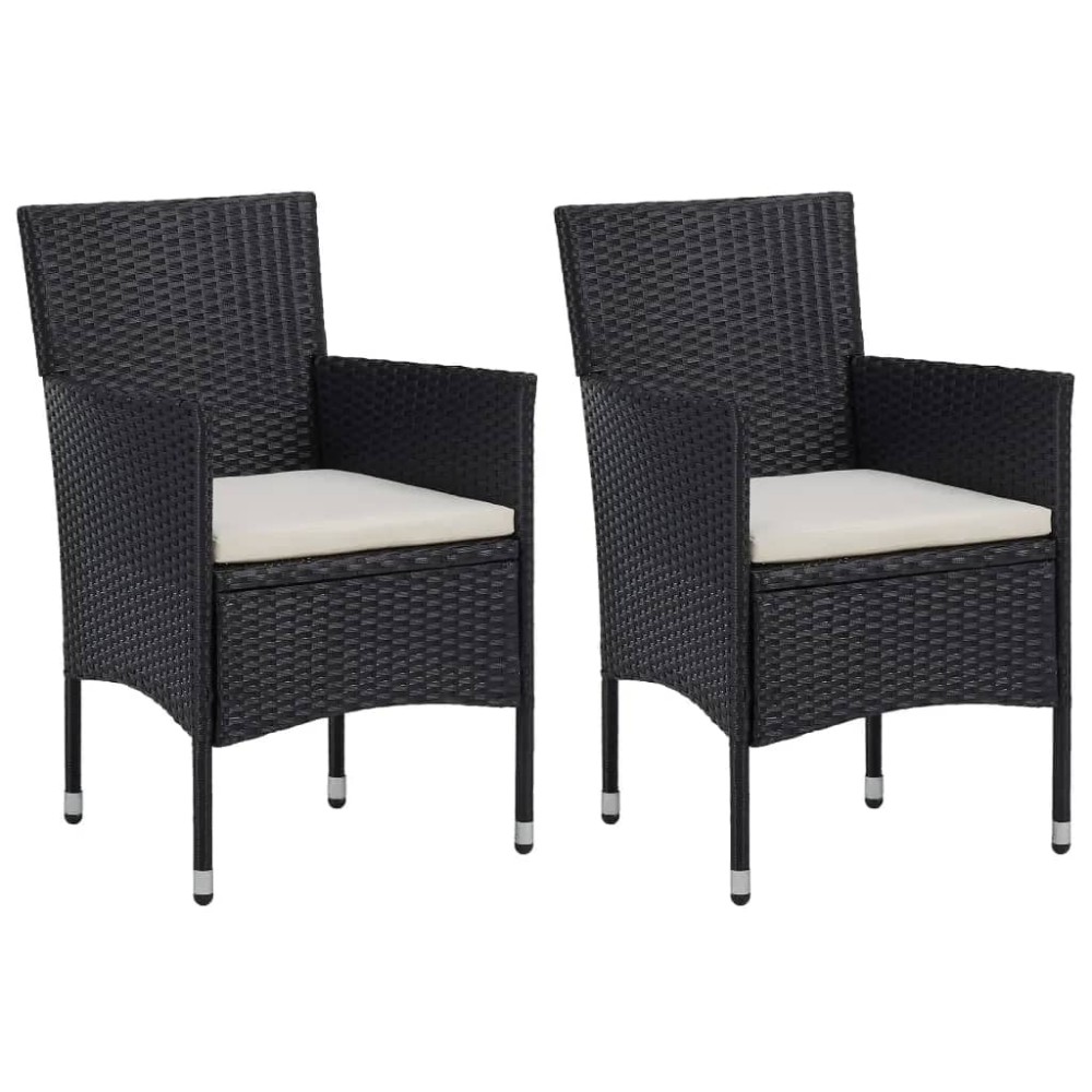vidaXL Set mobilier grădină, 3 piese, negru, poliratan și lemn masiv