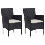 vidaXL Set mobilier grădină, 3 piese, negru, poliratan și lemn masiv vidaXL Set mobilier grădină, 3 piese, negru, poliratan și lemn masiv