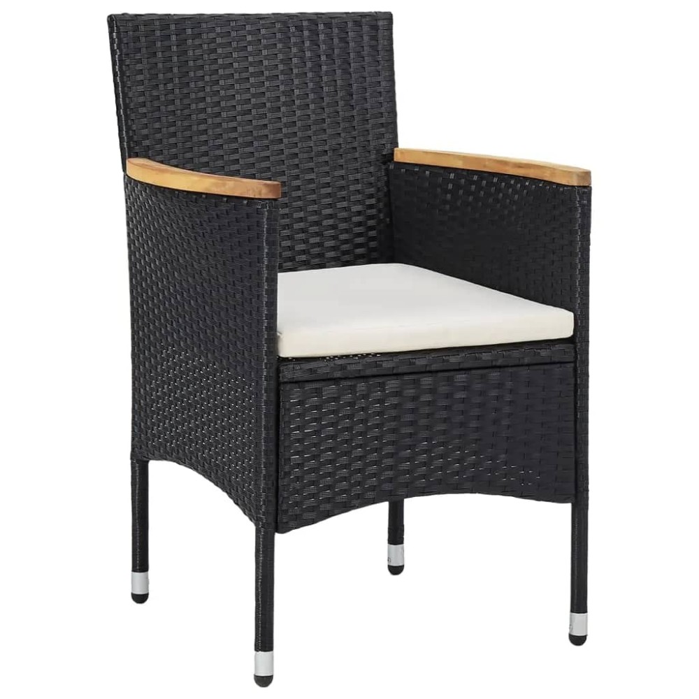 vidaXL Set mobilier grădină, 5 piese, negru, poliratan și lemn masiv.