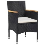 vidaXL Set mobilier grădină, 5 piese, negru, poliratan și lemn masiv. vidaXL Set mobilier grădină, 5 piese, negru, poliratan și lemn masiv.